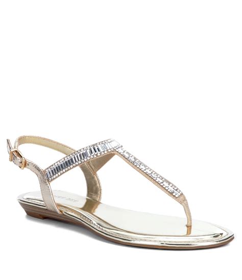 precious metallic fabric jeweled t-strap sandals|Metallic Sandals for Women .